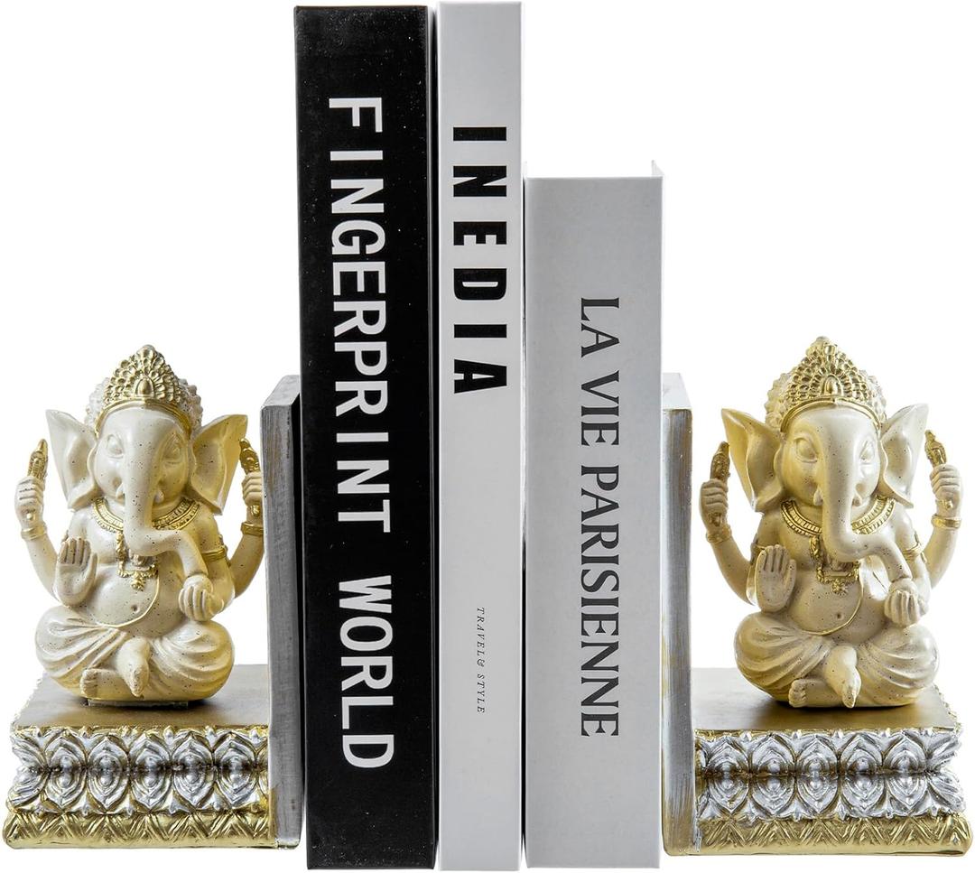 MyGift Brass Decorative Bookends, Vintage Gold Elephant Bookends, Heavy Duty Book Ends for Shelves, Book Stoppers Office Decor, Tone Ganesha Indian Elephant God, 1 Pair
