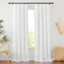 RYB HOME Thick Linen Sheer Curtains 102 inches Long, Light Filtration Half Privacy Farmhouse Gauze Ceiling to Floor Curtains & Drapes for Living Room Sunroom, White, 2 Pieces