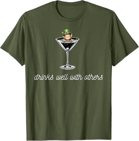 St Patricks Day Drinks Well With Others Martini Womens Top T-Shirt, M