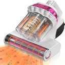 Mattress Vacuum Cleaner - 18Kpa Bed Vacuum with LED Display, 253.7nm UV-C Light, 149F Heat Ultrasonic & Hepa Filter, Handheld Couch Cleaner with 3L Dust Cup for Pet Carpet Sofa Hair (Corded) (Purple)