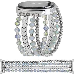 WONMILLE Beaded Bracelet Compatible with Samsung Galaxy Watch 8 Band 40mm/44mm Watch8 Classic 46mm, Elastic Stretch Women Strap for Galaxy Watch 8/8 Classic Bands (S(5.2"5.9"), Blue/Silver)