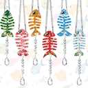 Seenelling 24 Pcs Diamond Painting Suncatcher Bulk Wind Chime Diamond Art Kits DIY Crafts with Crystal Pendant for Summer Spring Adult Window Garden Home Party Gift(Fish Bones)