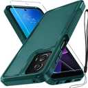 RMOCR for Motorola Moto G Power 5G 2024 Case, Full Body Heavy Duty Rugged Shockproof Protective Phone Cover with Lanyard Strap, Tempered Glass Screen Protector,Dark Green