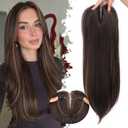Eawwii Dark Brown with Caramel Highlights Synthetic Hair Toppers for Women with Thinning 5x6 inch Large Base Coverage Clip in Wispy Bangs Upgraded Adjustable Bandage 24 Inch Long Layered