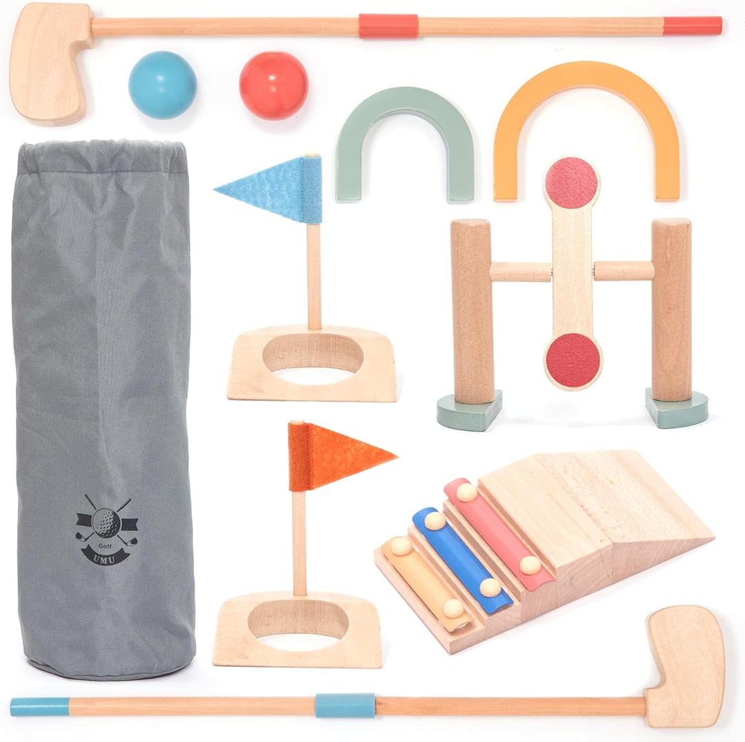 umu® Wooden Mini Golf Set for Kids – 6 Obstacles, Indoor and Outdoor Golf Toy with Balls and Clubs – Creative Learning Toy for Boys and Girls Ages 3 4 5 6