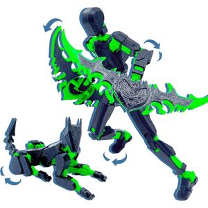 (Assembly Completed) T13 3D Action Figure Set,Dummy Robo Titan 13 Action Figures,3D Printed Multi-Jointed Toy (Black + Green)