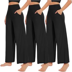 NEW YOUNG 3 Pack Women's Wide Leg Pants with Pockets High Waist Loose Sweatpants Casual Lounge Yoga Workout Palazzo (Medium, Black,black,black)