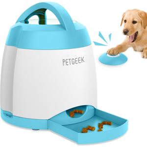 PETGEEK Automatic Dog Treat Dispenser with Button - Puzzle Memory Training Feeder, Pet Geek Button Treat Food Dispensing Toys Interactive, Iq Training Dog Feeder (Blue)