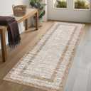GarveeHome 2.5x8 Modern Bordered Runner Rug Soft Non Slip Washable Floor Carpet Distressed Geometric Hallway Indoor Printed Rug for Kitchen Entrance, Brown