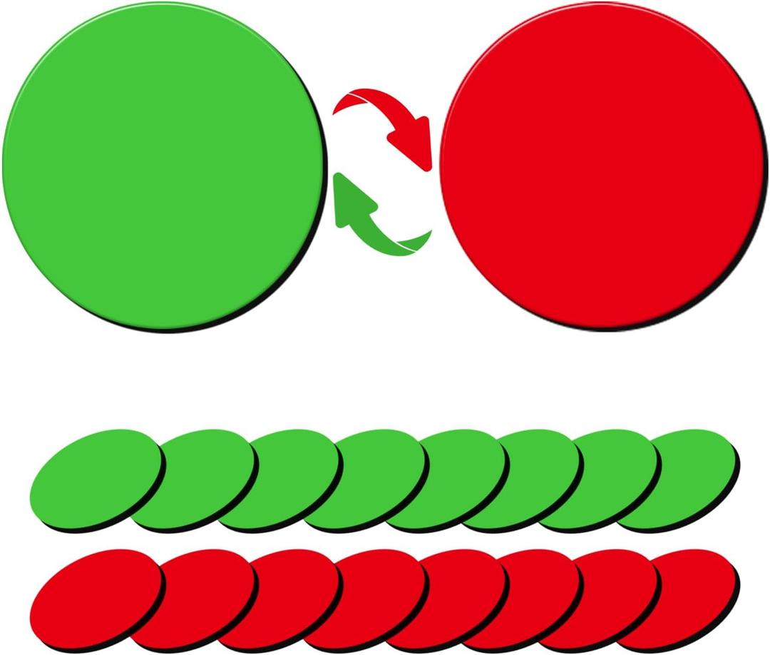 25 Pcs 1 Double-Sided Red Green Magnets, Flip Over Colored Magnetic Dots for Whiteboard, Refrigerator, Office (25, Red/Green-Colors)