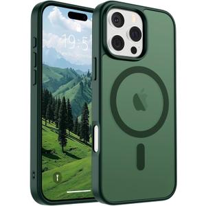 SUPFINE Magnetic for iPhone 16 Pro Max Case (Compatible with MagSafe) (Military Grade Drop Protection) Slim Translucent Matte Shockproof with Anti-Fingerprint Phone Case, Forest Green