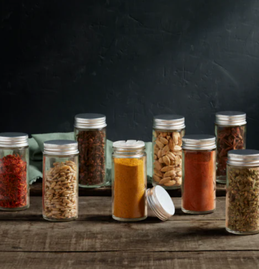 Mason Craft & More 8-Piece Glass Spice Jars with Metal Lids