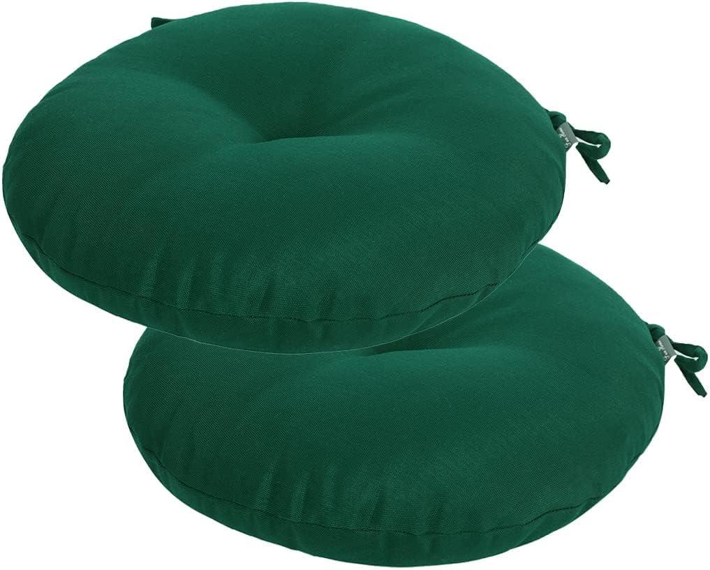 Bistro Chair Cushions 15 inch, Set of 2, Tufted Round Chair Cushions with Ties,15"x15"x4", Water Resistant Round Seat Cushion for Barstool Chairs, Patio Garden Kitchen Outdoor Furniture(Blackish Green)