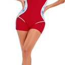 Women's Swimming Suit Tummy Control One Piece Swimsuit Modest Junior Boyleg Bathing Suit (Red, XL)