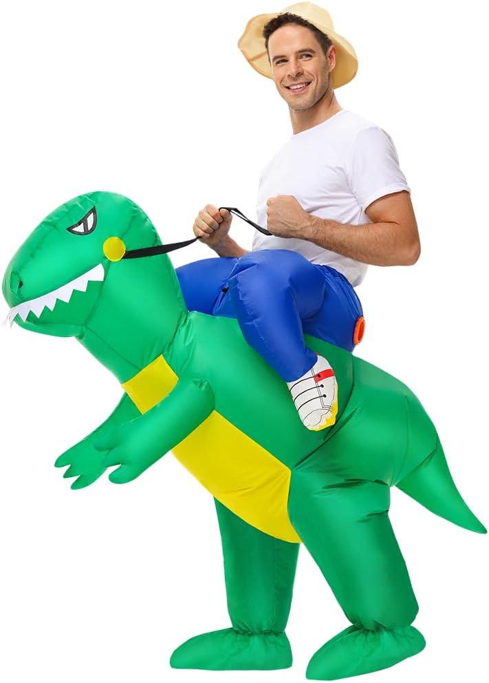 Inflatable Dinosaur Costume Adults, Inflatable Halloween Costumes, Ride on Dino Costume, Blow Up T-rex Costume Fancy Dinosaur Suit for Halloween Party