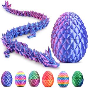 3D Printed Dragon Egg, Articulated Flexible 3D Printed Dragon Fidget Toy, Mystery Easter Dragon Egg,3D Print Dinosaur Eggs Toy for Home Office Executive Desk Decor (Purple, 12.5in)