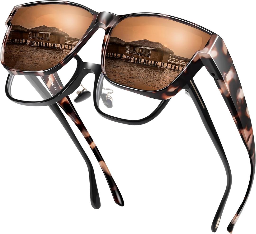 Polarized Sunglasses Fit Over Glasses for Women Men, Oversized Square Sun Glasses UV400 Protection