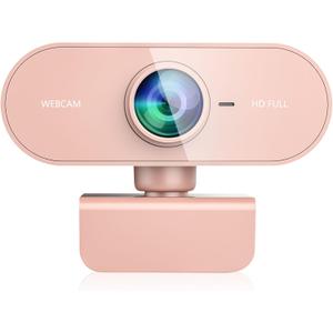 Webcam for pc with Microphone, Full Hd 1080P Pink Streaming Web Cam with Mic for Mac Laptop, Small Computer Camera for Desktop, Cheap Face Cam for Video Conference, Zoom, Microsoft Teams Meet