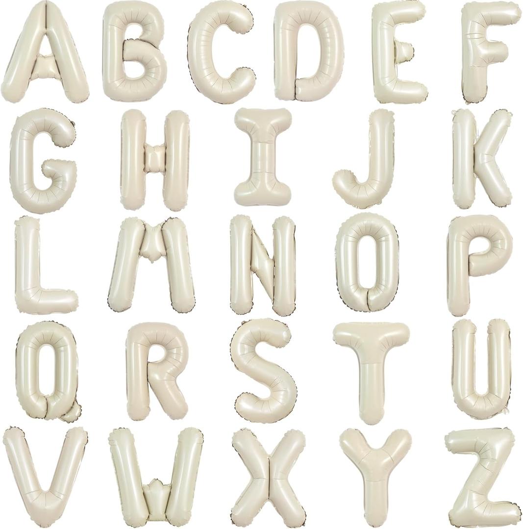 TONIFUL 52 Pieces 16 Inch Cream White Letter A-Z Balloons,Custom Phrase Mylar Foil Alphabet Letter DIY Personalized Phrase Banner for Birthday Anniversary Celebration Graduation Party Supplies Decor