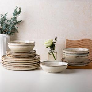 AmorArc Ceramic Dinnerware Sets,Handmade Reactive Glaze Stoneware Plates and Bowls Sets,Highly Scratch Resistant | Dishwasher & Microwave Safe Dishes Set,Service for 8 (24pc)