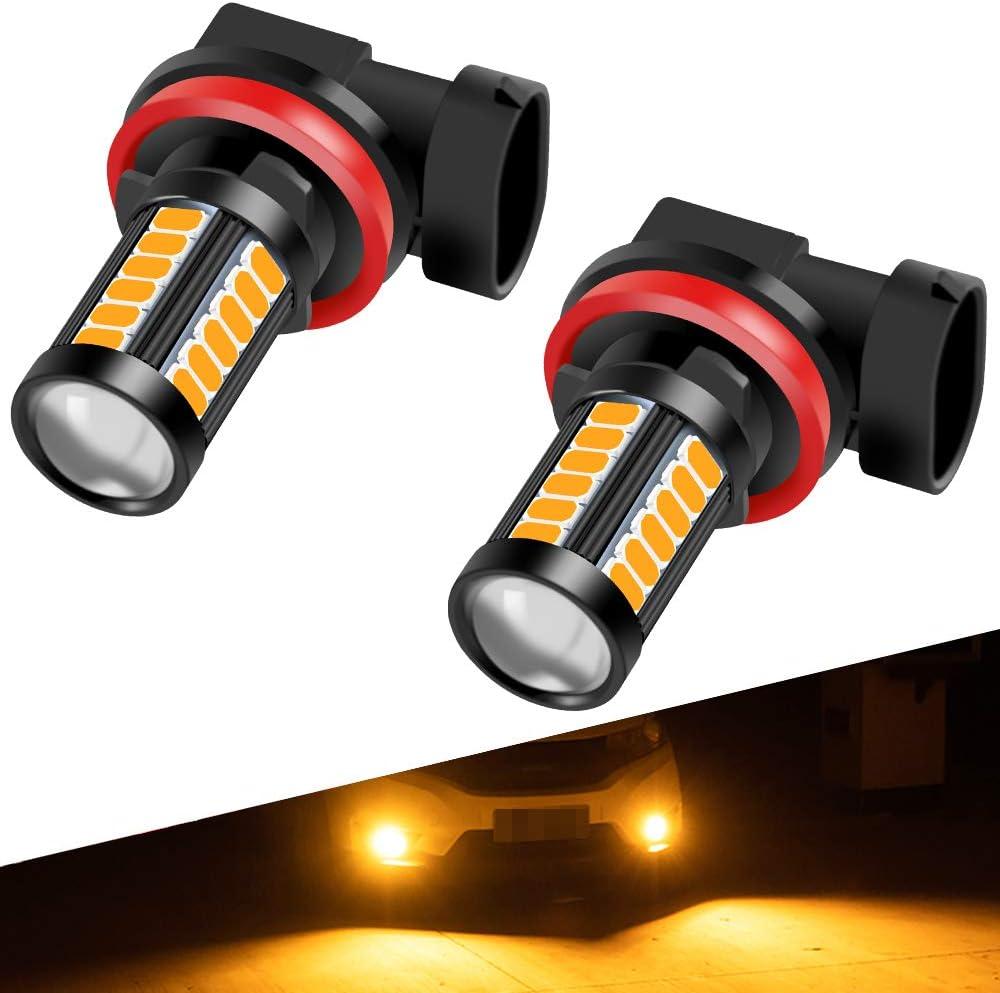H8 H9 H11 LED Fog Light Bulbs DRL 2800 Lumens Xtreme Super Bright 5730 33-SMD 12V LED Bulbs Replacement for Cars, Trucks, 6000K Xenon Yellow