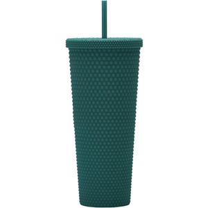 24oz Fully Studded Tumbler.Matte Greenblack Studded Tumbler with Lid and Straw.Reusable Double Walled Insulated Travel Tumbler.Plastic Acrylic Pastel Colored Tumbler Cup for Iced Coffee Smoothie.