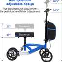 BlessReach Steerable Knee Scooter Deluxe Medical Scooter for Foot Injuries Compact Crutches, with Dual Rear on-Wheel Brake and Shock Absorption Under The Knee padBlue