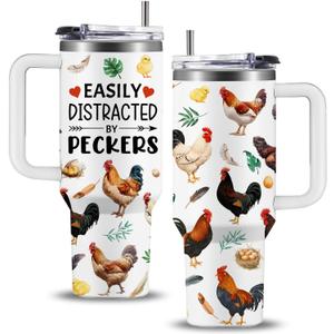 Chicken Gifts for Women, Chicken Gifts for Chickens Lovers, Birthday Christmas Chickens Themed Gift for Lady Girl, Insulated Stainless Steel Tumbler with Straw 40oz, BPA-Free