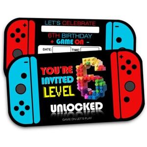 XIAOPNN Video Game 6th Birthday Party Invitation for Boys, 6 Years Old Kids Games Birthday Party Supplies, 30 Cards With 30 Envelopes, Set of 2