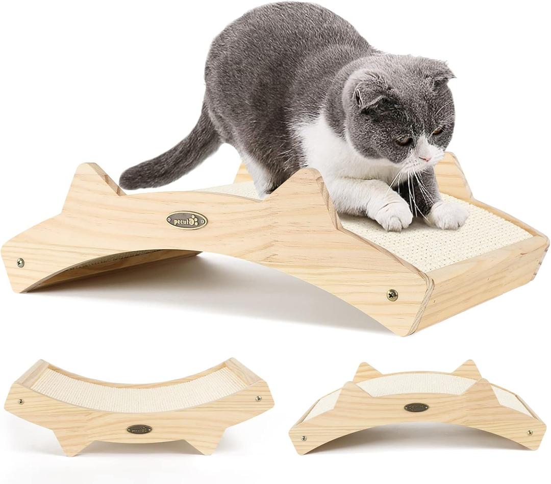 Cat Scratchers for Indoor Cats, Double-Sided Cat Scratcher with Natural Sisal, Cat Scratch Pad for Cat Scratch Cat Scratcher Lounge, Durable Solid Wooden Structure, 16.5 x 10.8in