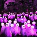 Halloween Decorations Outdoor, Solar Scary Ghosts Lights, 2 Packs 12 LED Swaying Firefly Light & Ghost Decor, Waterproof Halloween Path Lights for Garden, Lawn, Patio, Yard, Party Decor, Purple