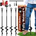 30 inch Ground Anchors Heavy Duty Screw in - Kit of 6 Fully Welded Earth Anchors - Long Spiral Tie Down Stakes for Swing Set Shed Trampoline Canopy Tree Tent - High Wind Anchor - Sand Auger Stake
