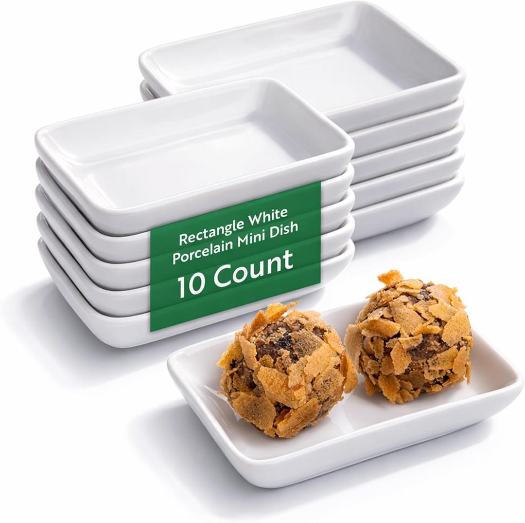 Restaurantware 3.1 x 2.2 Inch Serving Plates 10 Mini Rectangle Plates - Oven-Safe Microwave-Safe White Porcelain Hor doeuvres Serving Plates Freezer-Safe For Appetizers Desserts And Samples