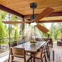 Ceiling Fans With Lights Remote Control, Outdoor Ceiling Fan for Patios Indoor, 3 Downrods, 3 Blades, Timer, 6 Speed Reversible Quiet DC Motor Modern Fan Solid Wood Fan, 52in, Brown