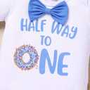 IMEKIS Baby Boy Half 1st Birthday Outfit Baseball Dount Romper Suspenders Shorts Crown Cake Smash Photoshoot Clothes (6-12 Months)