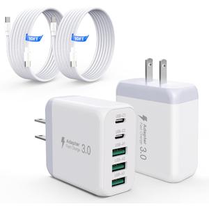 60W USB C Charger Block for iPhone 17 16 15,EIZLXQ 2-Pack USB C Wall Charger with Total 60W Max Output,10FT USB C Cable,Fast Charging Blocks for iPhone 17/16/15 Series,Galaxy,Pixel,iPad-Cream