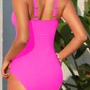 Women's One Piece Swimsuit Tummy Control Ruffle V Neck Bathing Suit Sexy Ring Detail Keyhole Cutout Swimwear 2026 (Pink) M