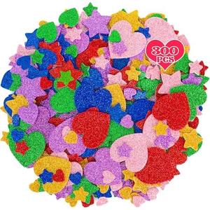 300 PCS Glitter Heart Stickers, Colorful Self Adhesive Foam Star Heart Stickers, Arts Craft Mini Star Bulk for Valentine Crafts DIY Greeting Card Envelopes Scrapbooking