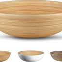 LEXA 12" Handmade Natural Bamboo Wooden Salad Bowl - 130 oz Lightweight Large Wooden Bowls for Food - Bamboo Wooden Fruit Bowl for Kitchen Counter, Wood Bowls for food - Wooden Serving Bowl for Snacks (Natural Wood)