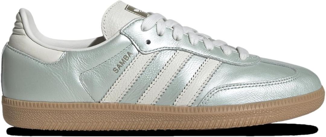 adidas Women's Samba OG W Shoes (7.5, Linen Green Metallic/Off White/Cyber Metallic)