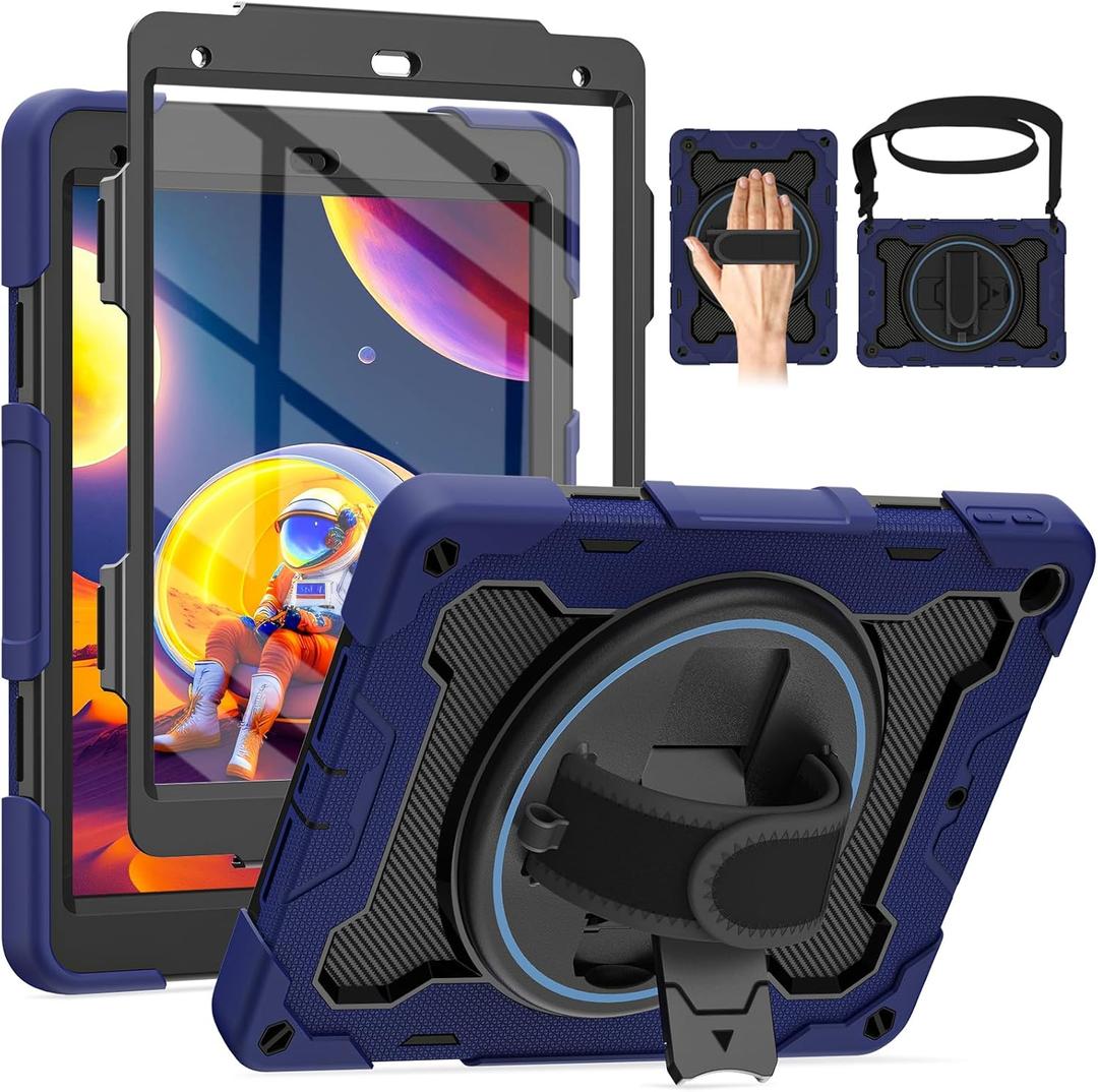 for iPad 9th 8th 7th Generation Case iPad 10.2 inch with HD Screen Protector, 360 Rotating Kickstand/Hand Strap, Shoulder Strap, Heavy Duty Military Grade - Kids Friendly