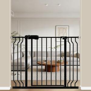 WAOWAO Baby Gate 29.13-43.3" Extra Wide Pressure Mounted Walk Through Swing Auto Close Safety Black Metal Toddler Kids Child Dog Pet Puppy for Stairs,Doorways,Kitchen