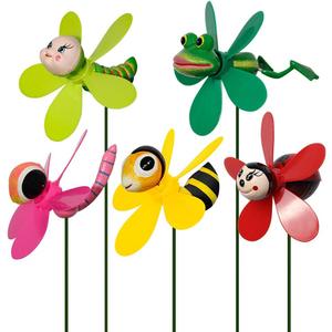 5-Pack 3D Insect Wind Spinners for Yard and Garden - Colorful Spring-Loaded Pinwheels - Bee, Dragonfly, Frog, Ladybug Whirligigs - Decorative Outdoor Yard Art for Lawn, Patio & Potted Plants