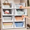  5 Pack Stackable Closet Storage Basket - Stackable Storage Bins, Multifunctional & Foldable Closet Organizer Waterproof, Wardrobe Cupboard Space-Saving Hat Storage Drawer Organizer, White
