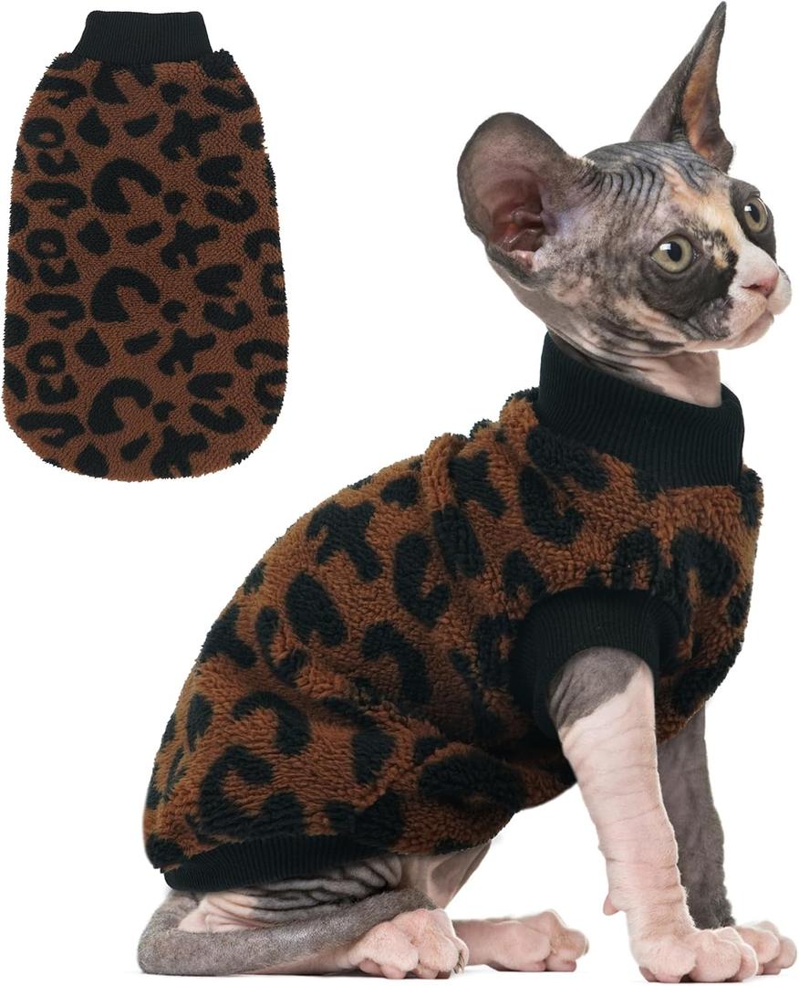 PUMYPOREITY Winter Warm Cat Sweater - Super Soft & Elastic Knit with Plush Fleece, Easy-On Design with Ribbed Neck & Cuffs, Stretchy Cat Outfit for Indoor/Outdoor Use, L