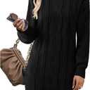 Womens Long Sleeve Turtleneck Sweater Dresses Ribbed Knit Stretchy Midi Casual Dress (Medium, Black)