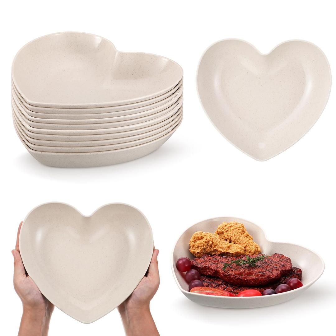 10 Pcs 8.5 Inch Heart Plates Valentine's Day Plates Plastic Heart Shaped Bowls Dessert Appetizer Salad Bowls for Valentine's Day Party Supplies