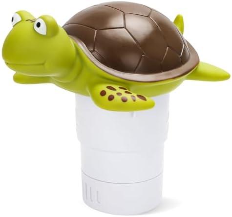 Merkia Pool Chlorine Floater, Large Capacity Floating Chlorine Dispenser Fits Up to 5 Pc 3-Inch Chemical Tablets, Heavy-Duty Plastic-Anti-Aging, Top Vacuum Design- Prevent sinking (Turtle)