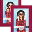 Renditions Gallery 5x7 inch Picture Frame Cherry Red Wood Grain Frame, Set of 2 High-end Modern Style, Made of Solid Wood and High Definition Glass for Wall and Tabletop Photo Display