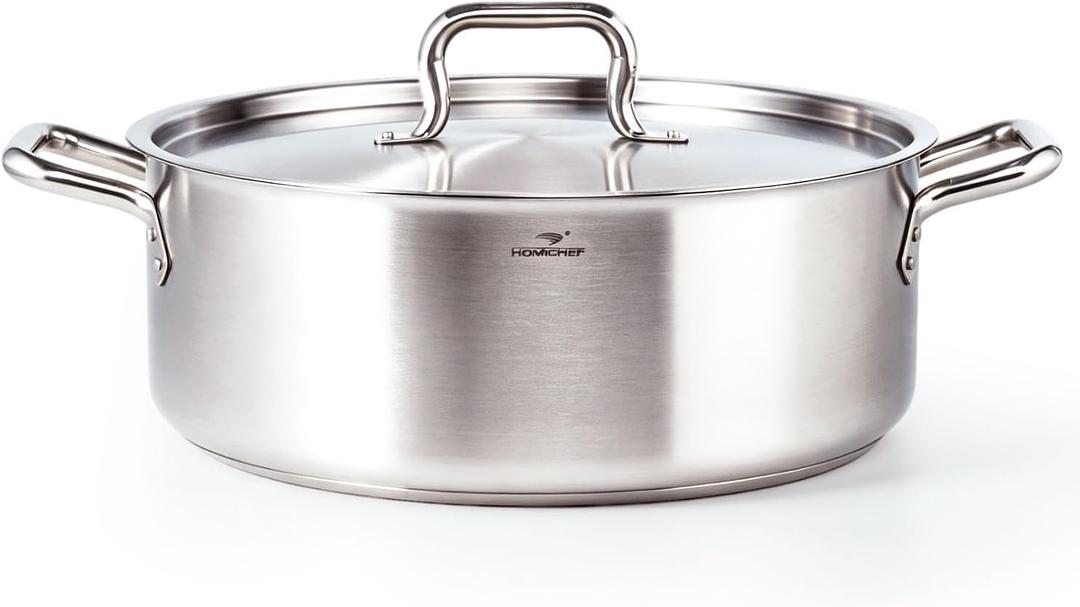 HOMICHEF 15 Quart LARGE Stainless Steel Braiser Pan with Lid - Commercial Grade NICKEL FREE Stainless Steel Healthy Braiser Pot 15 QT - Matte Polished Braising Pan Large